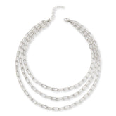 Bellezza White Bronze Graduated 3-Row Paperclip Chain Necklace, 18"